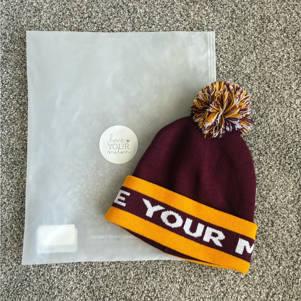 Love Your Melon Pom Beanie - Burgundy & Yellow